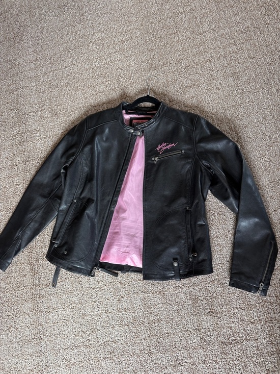 Harley-Davidson Other - Harley-Davidson Black Leather Bomber Jacket with Pink Logo Accent